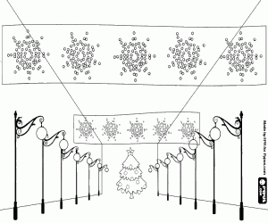 A street with Christmas lights coloring page