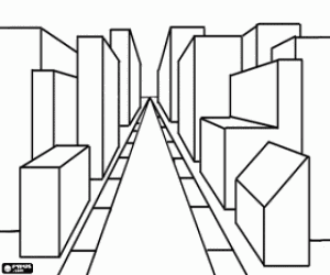 Street in the city, perspective coloring page