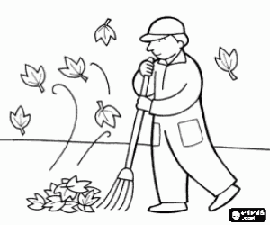 A street sweeper and autumn leaves coloring page