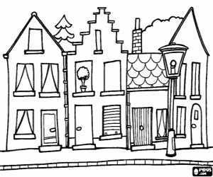 A street with town houses coloring page