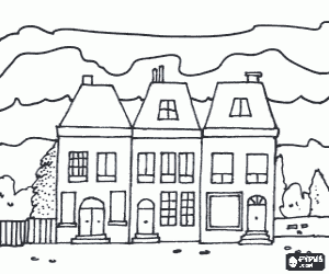 A street with townhouses coloring page