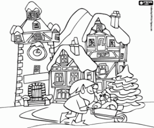 Streets on Christmas Eve coloring page