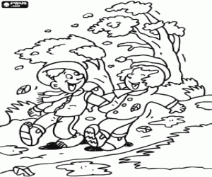 A stroll at countryside in autumn coloring page