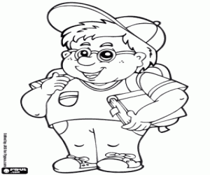 Student with the school backpack coloring page