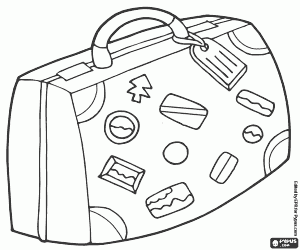 A suitcase with many adhesives coloring page