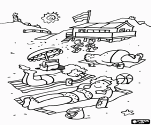 A summer day on the beach coloring page