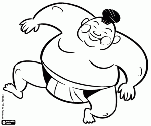 Sumo, Japanese traditional sport coloring page