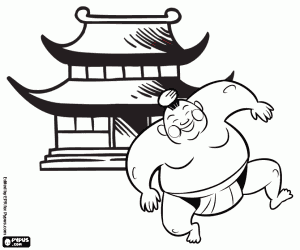 The sumo and the temples of Japan coloring page
