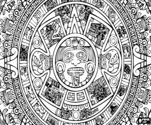 The Sun in the Aztec calendar coloring page