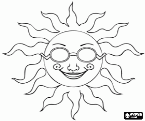 The sun with sunglasses coloring page