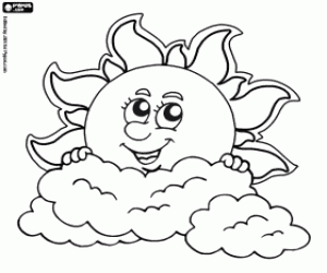 Sun with clouds coloring page
