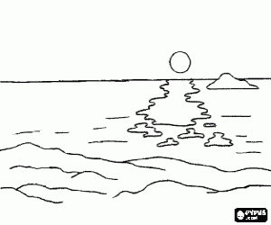 Sunset over the sea coloring page