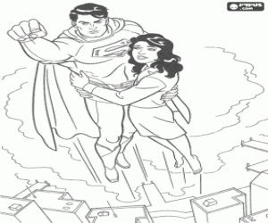 Superman Flying Over The City Along With Lois Lane Reporter And His True