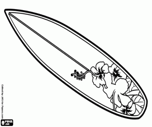 Surfboard with flowers coloring page