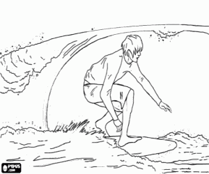 A surfer goes into a wave coloring page