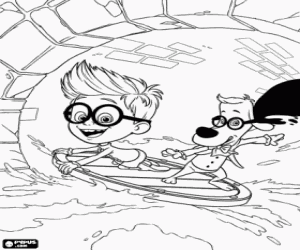 The surfing of Peaboby and Sherman coloring page