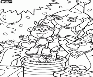 Surprise party of Dora and Boots coloring page
