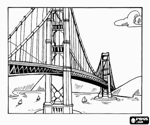 Suspension bridge over the river coloring page