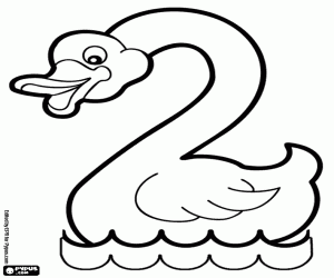 The swan swimming, the number 2 coloring page