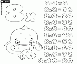 Table of multiplication by 8 coloring page