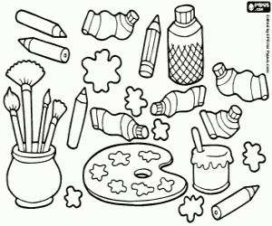 On the table of the painter coloring page