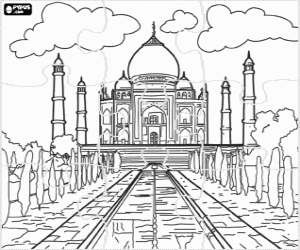 Taj Mahal puzzle, India coloring page