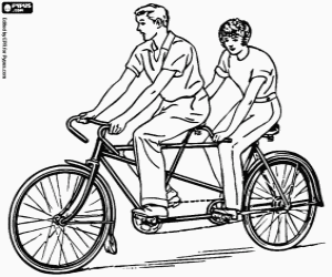 Tandem bike, a two seater bike coloring page