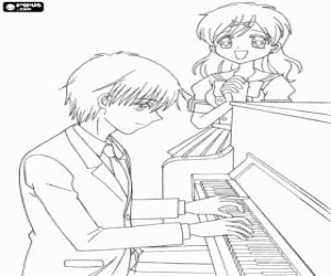 Taro, Hanon and the piano coloring page