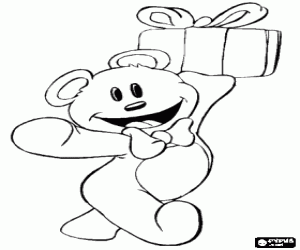 Teddy bear and birthday gift coloring page
