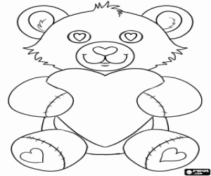 Teddy bear with hearts coloring page