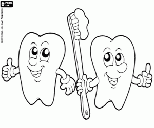 Teeth with toothbrush coloring page