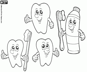Teeth, toothbrushes and toothpaste coloring page