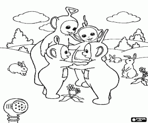 Teletubbies with bunnies coloring page