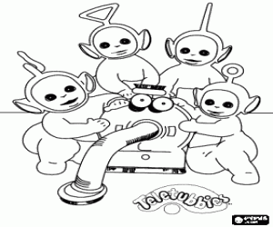 The Teletubbies with Noo-Noo coloring page