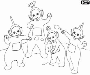 Teletubbies and the snowballs coloring page
