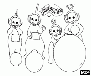 The teletubbies and three balls coloring page