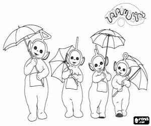 The teletubbies and the umbrellas coloring page