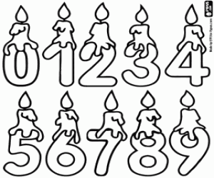 Ten numbers with lit candles coloring page