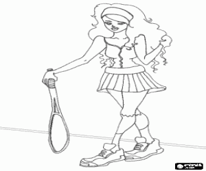 The tennis player with a racket coloring page