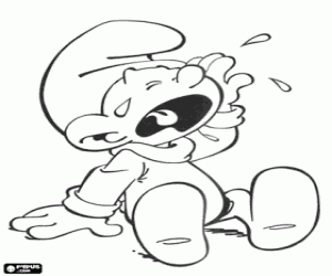 The baby Smurf is crying coloring page