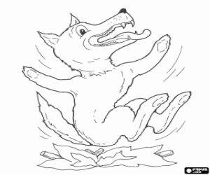 The big bad wolf falls into the fire coloring page