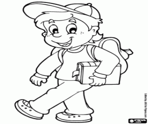 The boy goes to the school coloring page