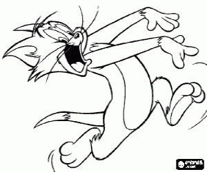 The cat Tom runs scared coloring page