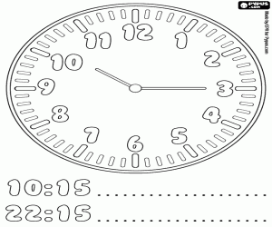 The clock at a quarter past ten coloring page