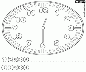 The clock, it's half past twelve coloring page