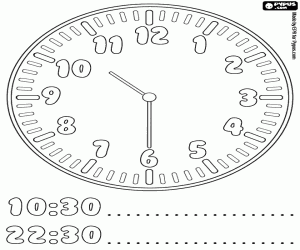 The clock says it's half past ten coloring page