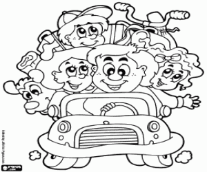The family in the car coloring page