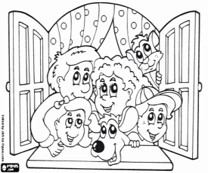 The family in the window coloring page
