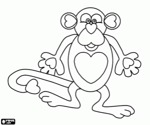 The heart monkey, a monkey with hearts coloring page