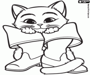 The kitten with the boots coloring page